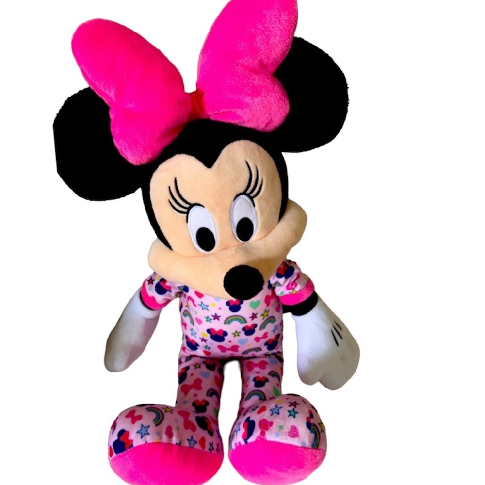 Rare Disney Plush Minnie Mouse Just Play Pink Pajamas Rainbow Hearts